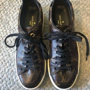 Louis Vuitton brown logo leather tennis shoes